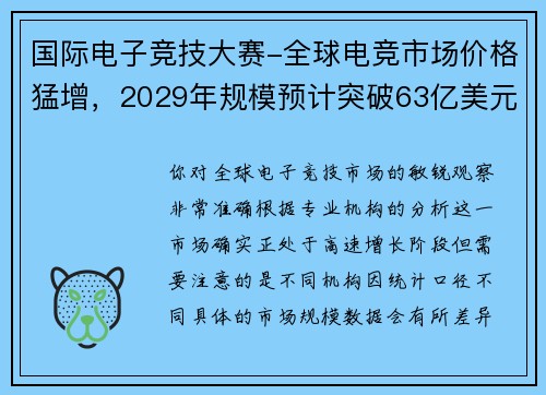 国际电子竞技大赛-全球电竞市场价格猛增，2029年规模预计突破63亿美元